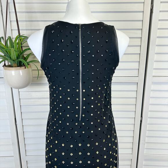Diane Von Furstenberg Black Silk Ella Dress Chiffon Shift Stud Rhinestone Size 2 - Picture 6 of 16